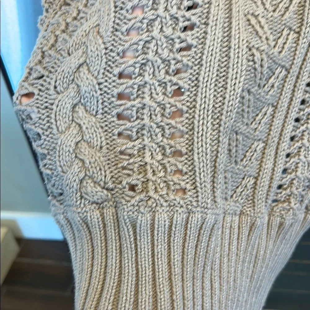 BCBGeneration Taupe Open-Knit Short Sleeve Cardigan